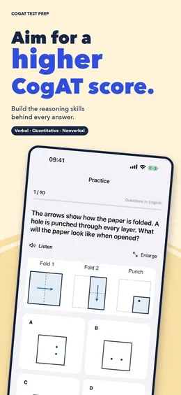 Paper folding question: the paper is folded twice, punched, and the child picks how it looks unfolded