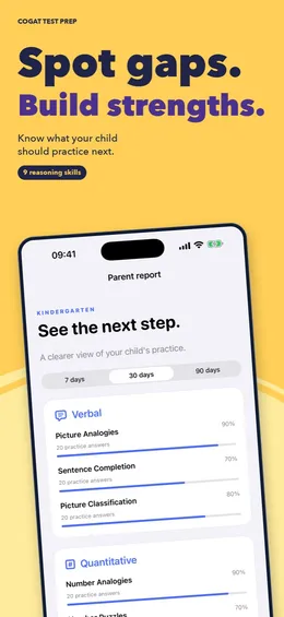 Parent report for kindergarten with results by verbal and quantitative skill over 30 days