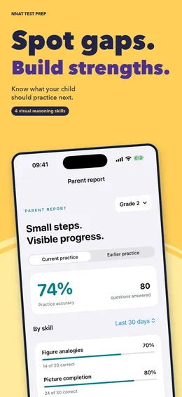 Parent report with practice accuracy and results by skill