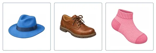 Three example pictures: a hat, a shoe and a sock.