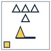 4 outline triangles; flag points left; mark in the bottom-left corner
