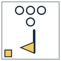 4 outline circles; flag points down; mark in the bottom-left corner