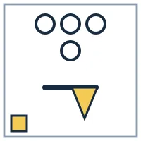 4 outline circles; flag points right; mark in the bottom-left corner
